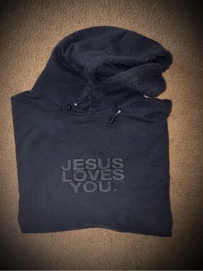 Black Men's Pullover Hoodie with 'JESUS LOVES YOU.' Graphic